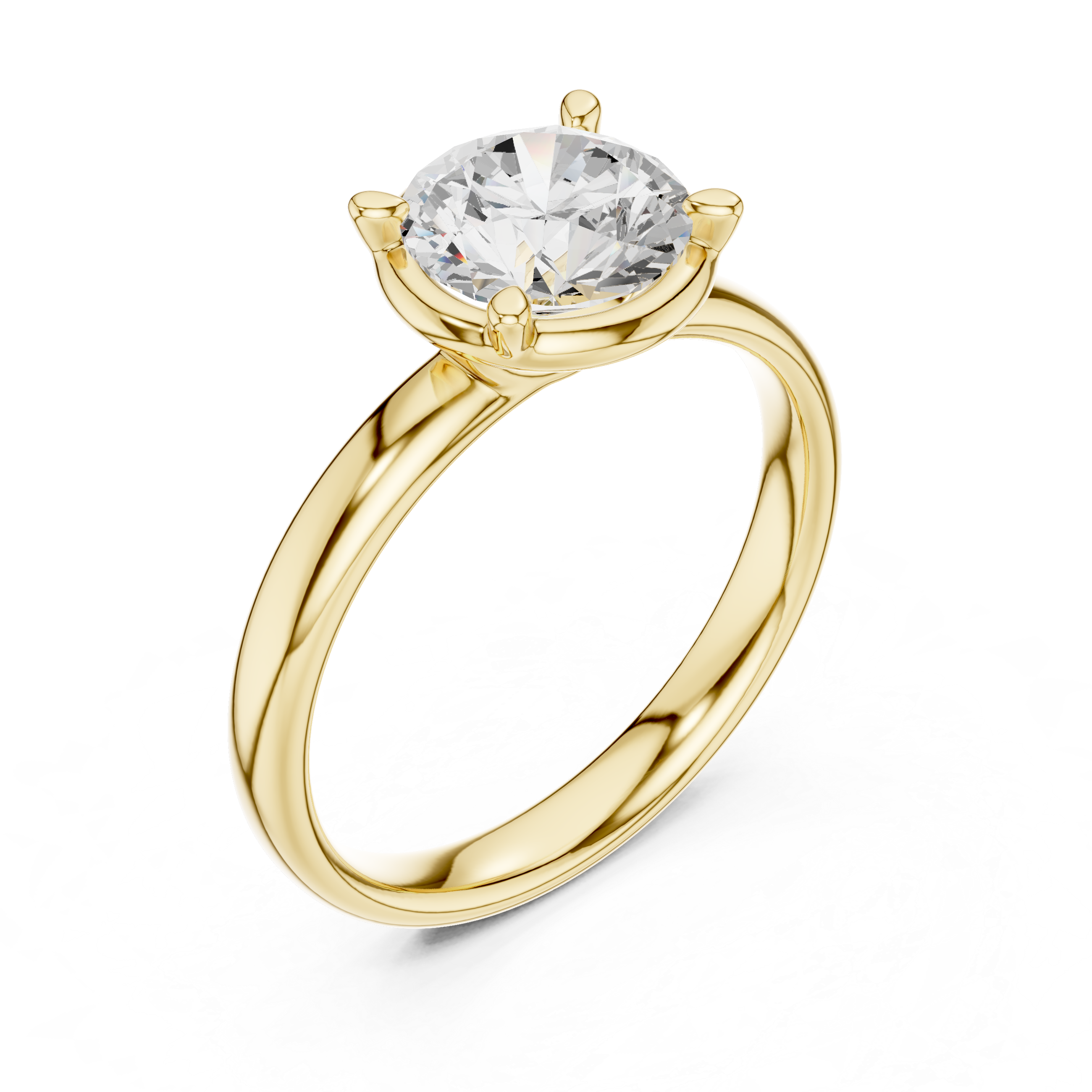 Gold ring with a large diamond on a white background