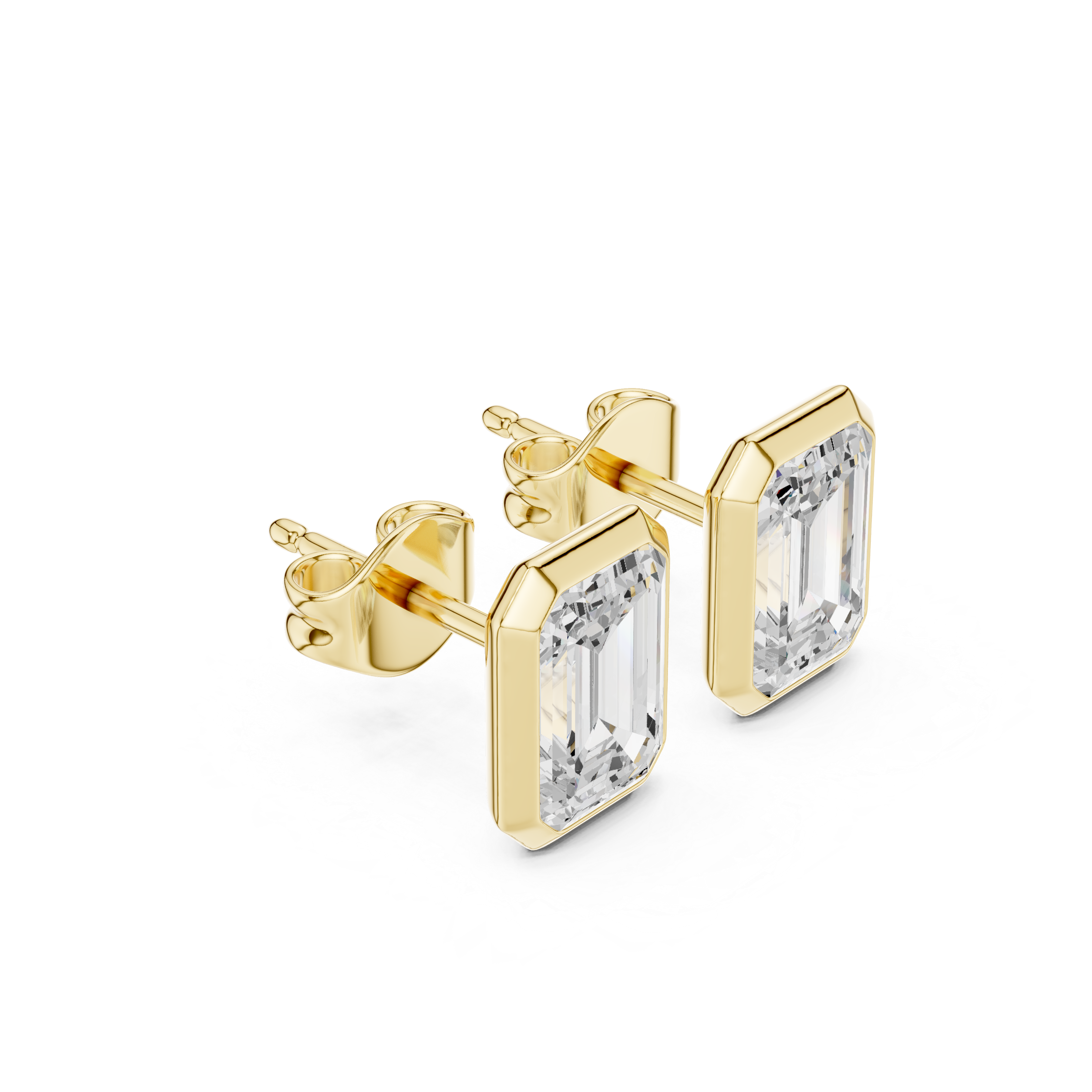Muur Atelier Solid Gold Modern Emerald Cut Bezel Solitaire Diamond Studs