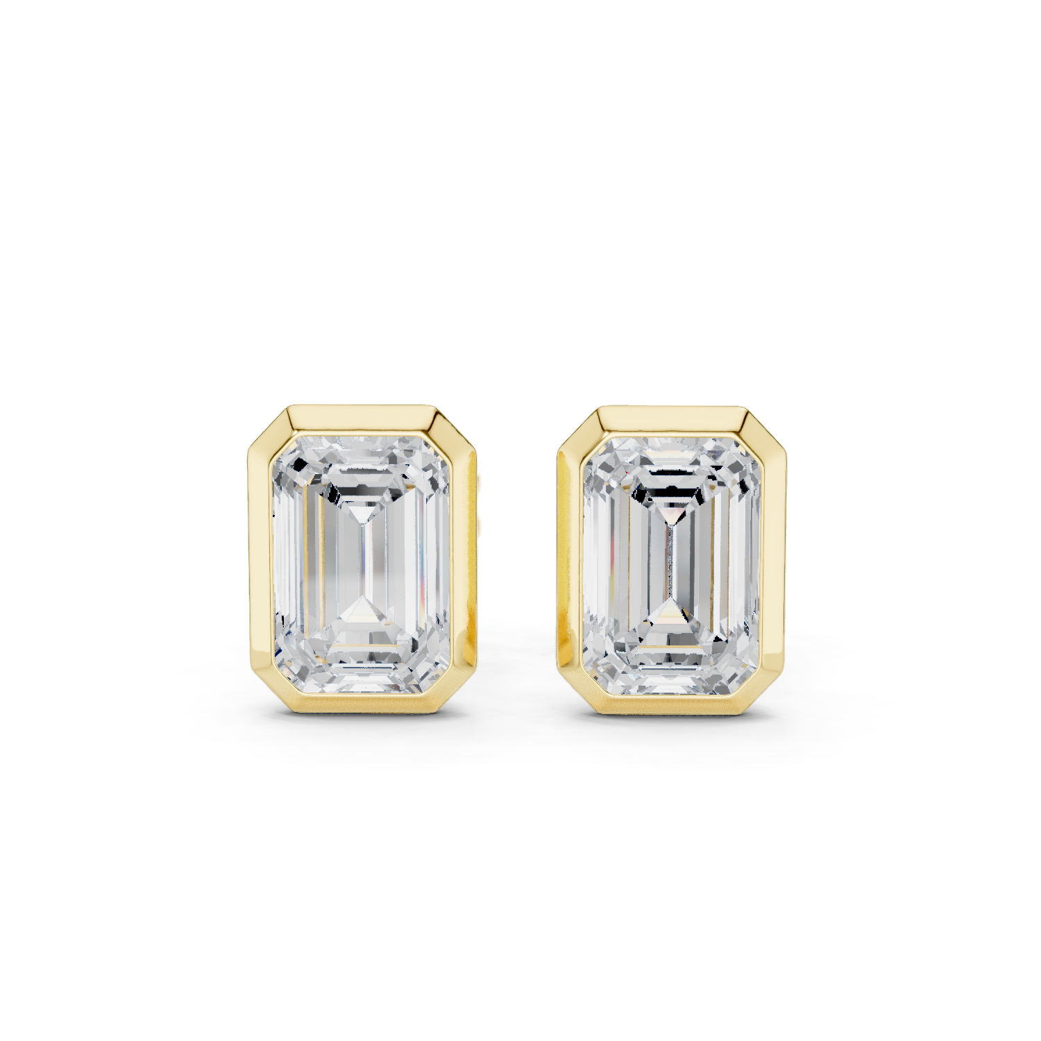 Muur Atelier Solid Gold Modern Emerald Cut Bezel Solitaire Diamond Studs