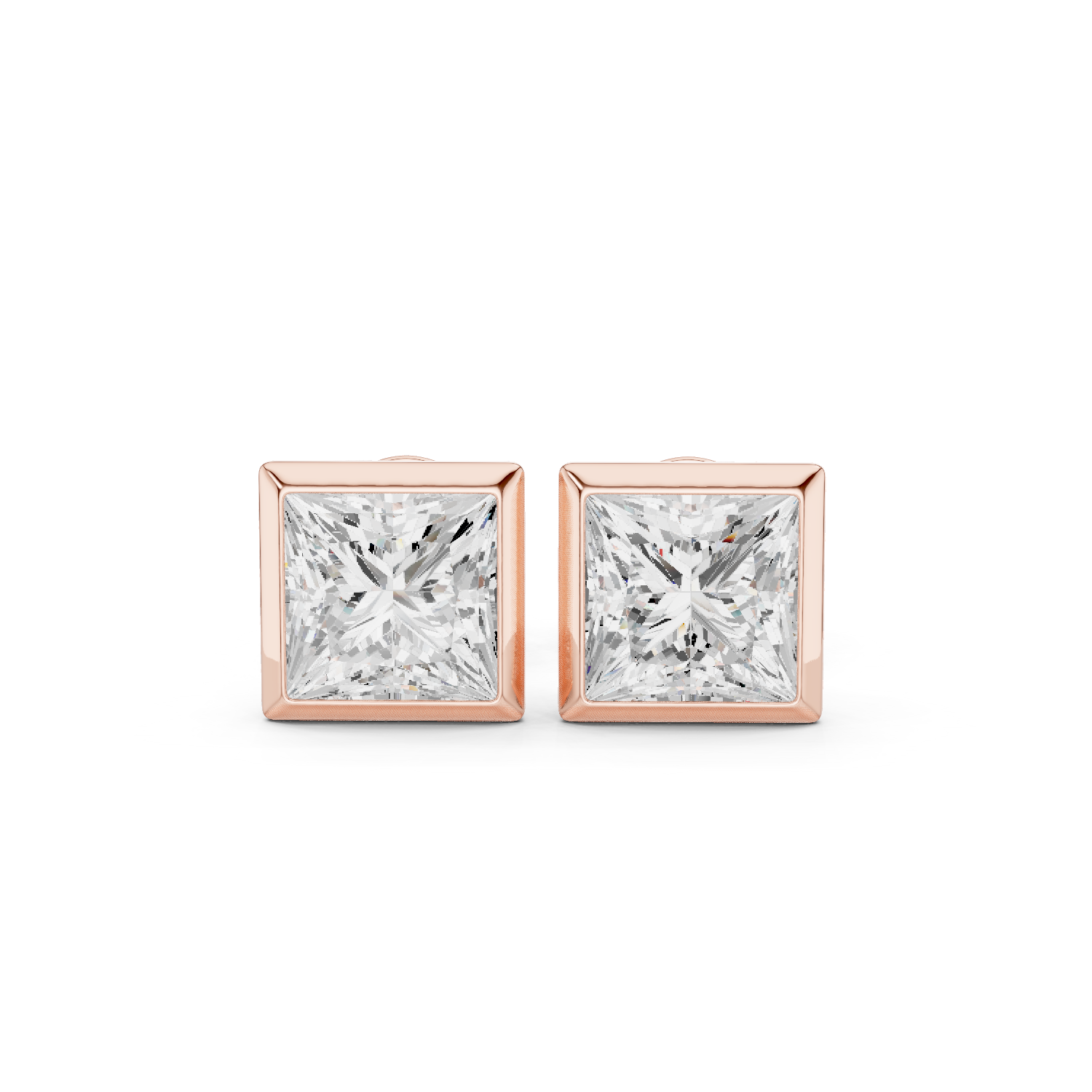 Muur Atelier Solid Gold Modern Princess Cut Bezel Solitaire Diamond Studs