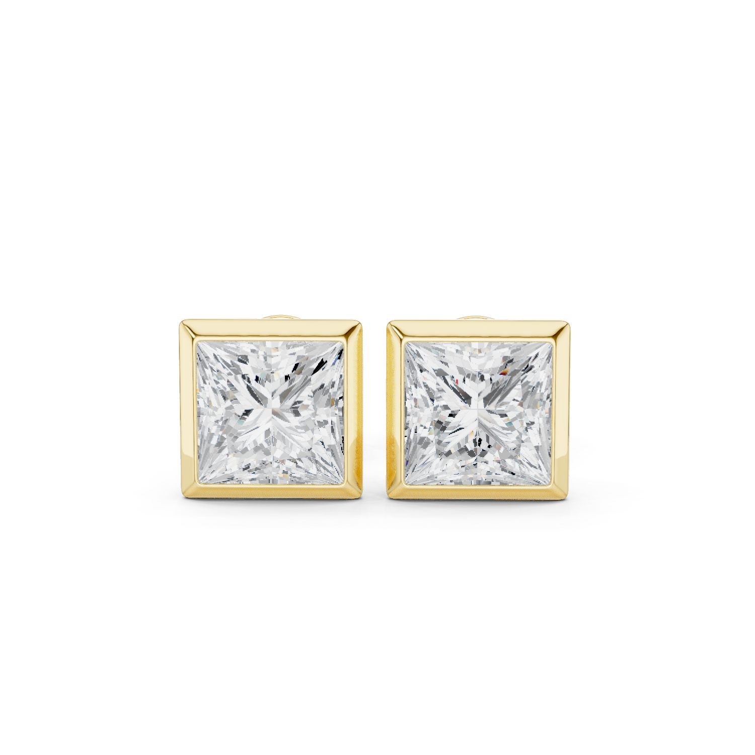 Muur Atelier Solid Gold Modern Princess Cut Bezel Solitaire Diamond Studs