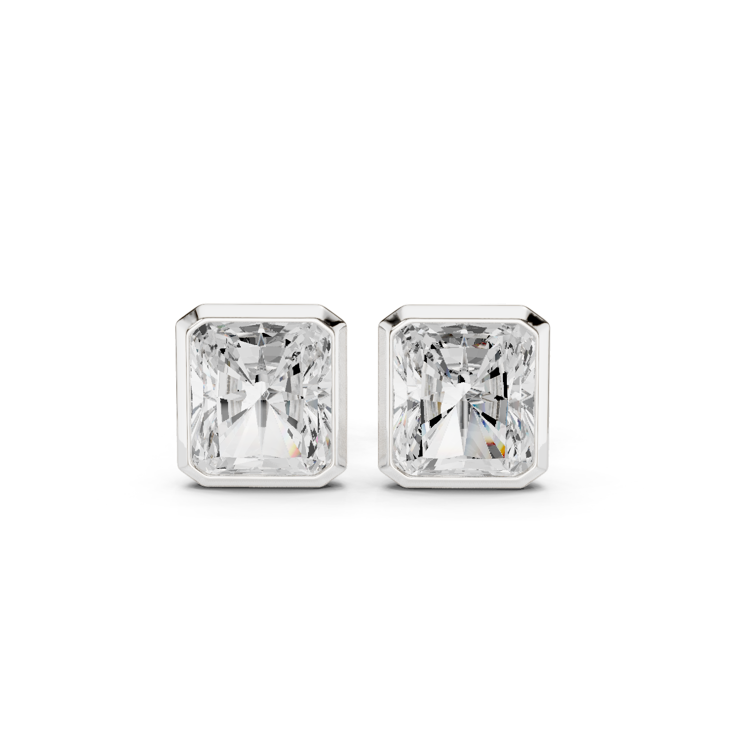 Muur Atelier Solid Gold Modern Radiant Cut Bezel Solitaire Diamond Studs