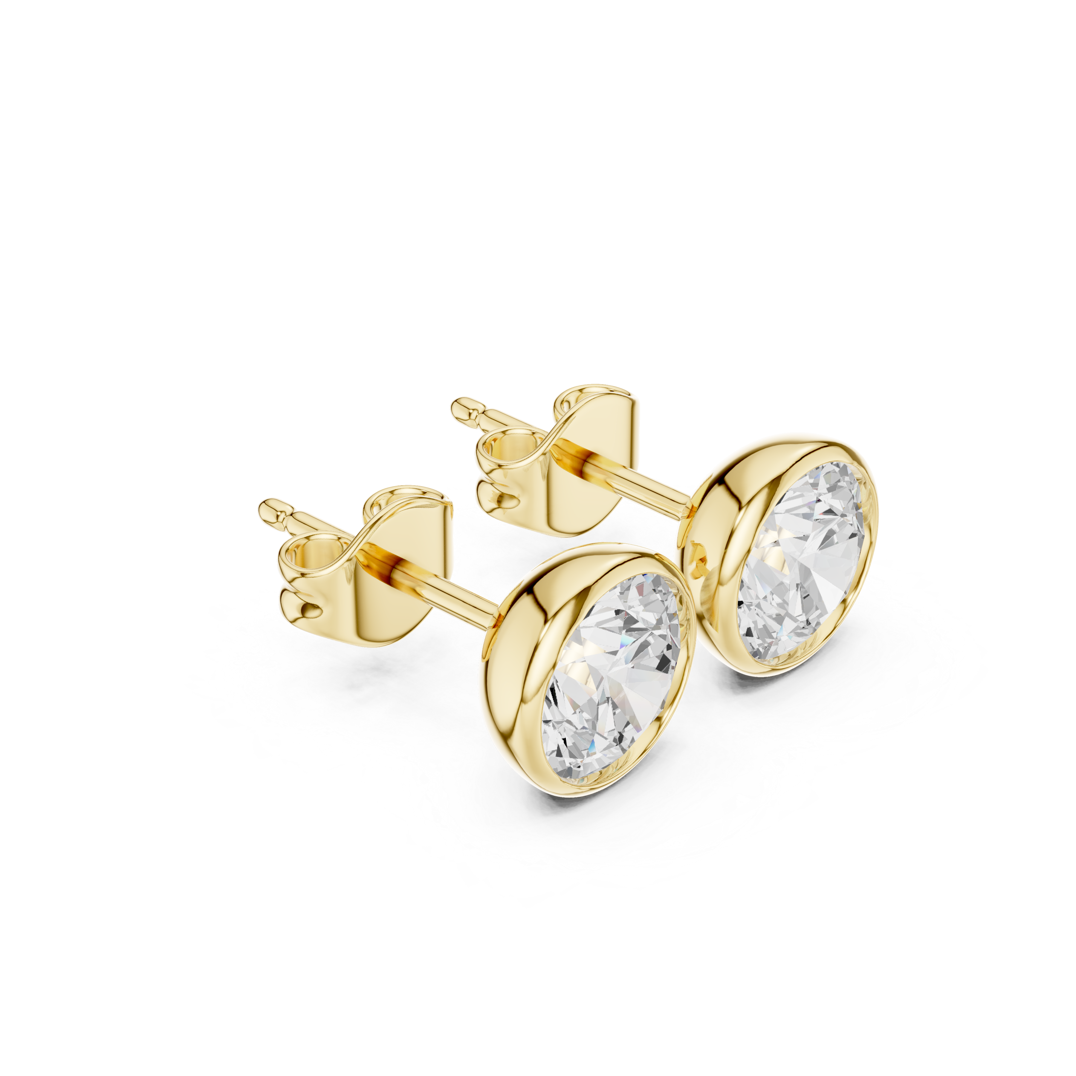 Muur Atelier Solid Gold Modern Round Cut Bezel Solitaire Diamond Studs