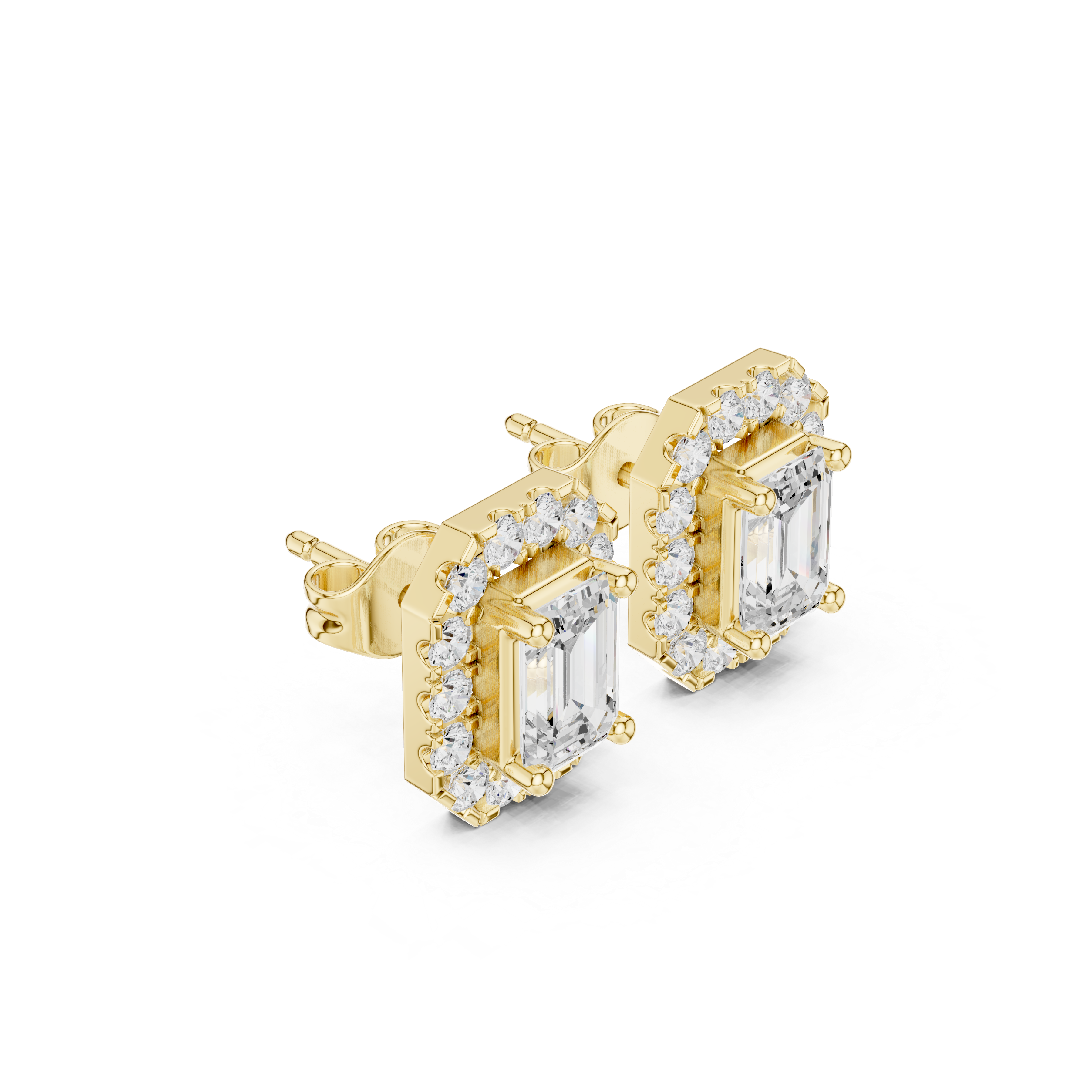 Muur Atelier Solid Gold Modern Emerald Cut Diamond Halo Studs