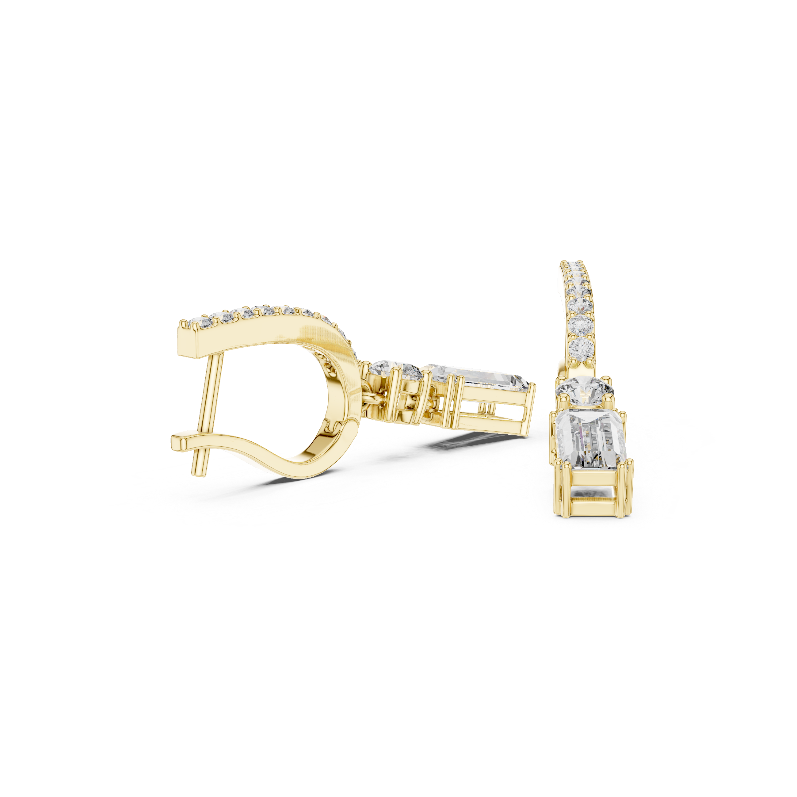 Muur Atelier Solid Gold Emerald Cut Drop Diamond Hoops