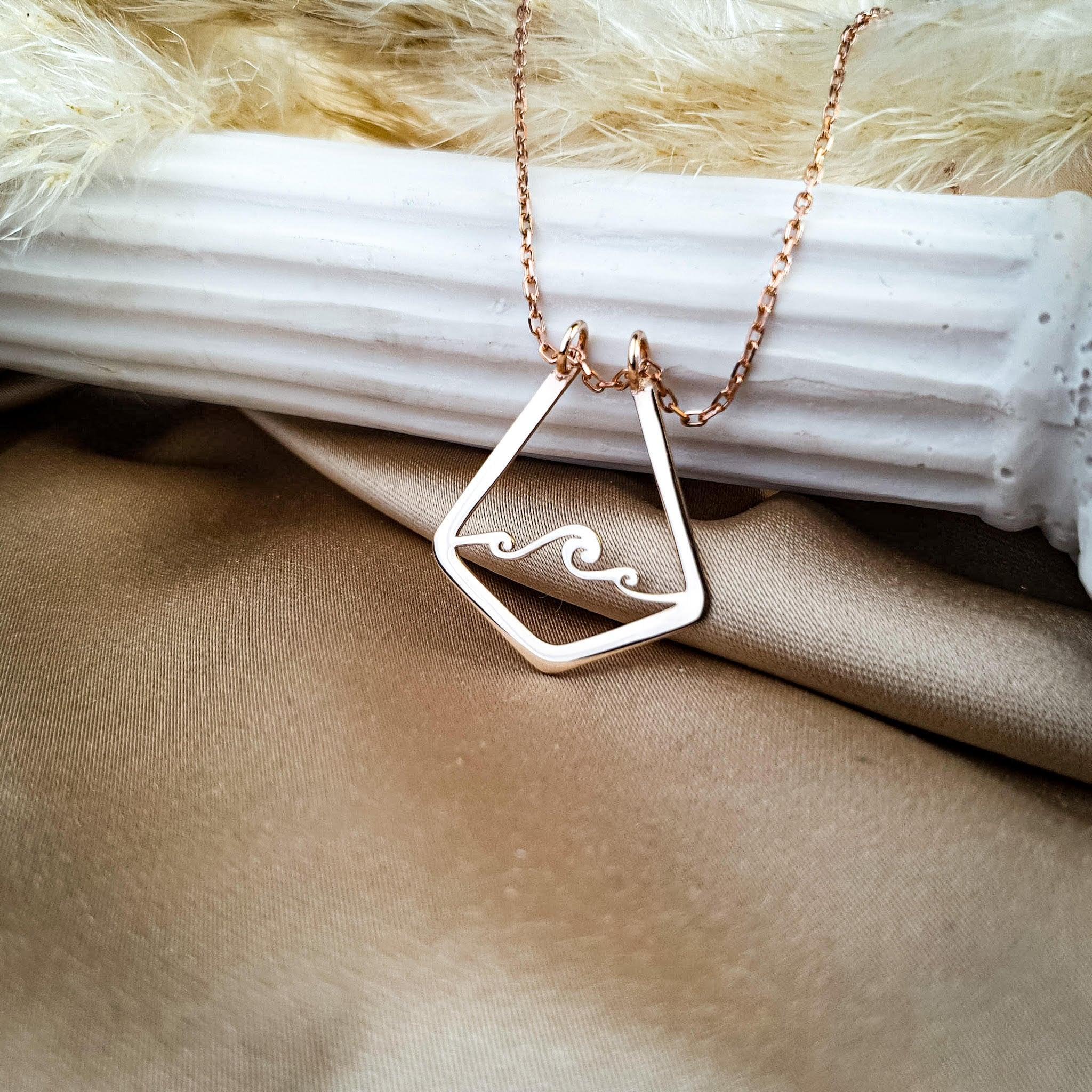 Wave Ring Holder Necklace, Silver Geometric Sea Ring Keeper