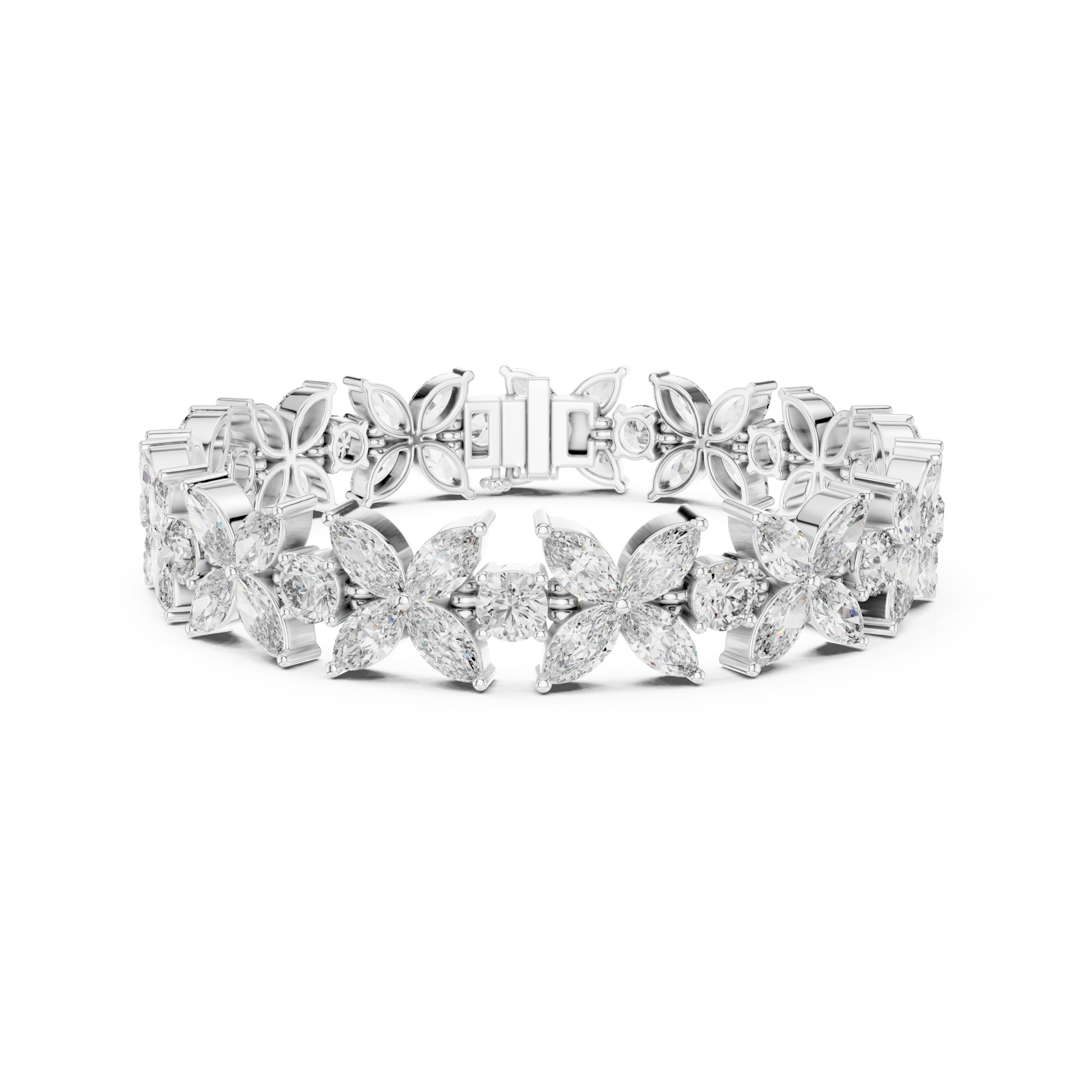 Muur Atelier Solid Gold Floral Marquise and Round Diamond Tennis Bracelet