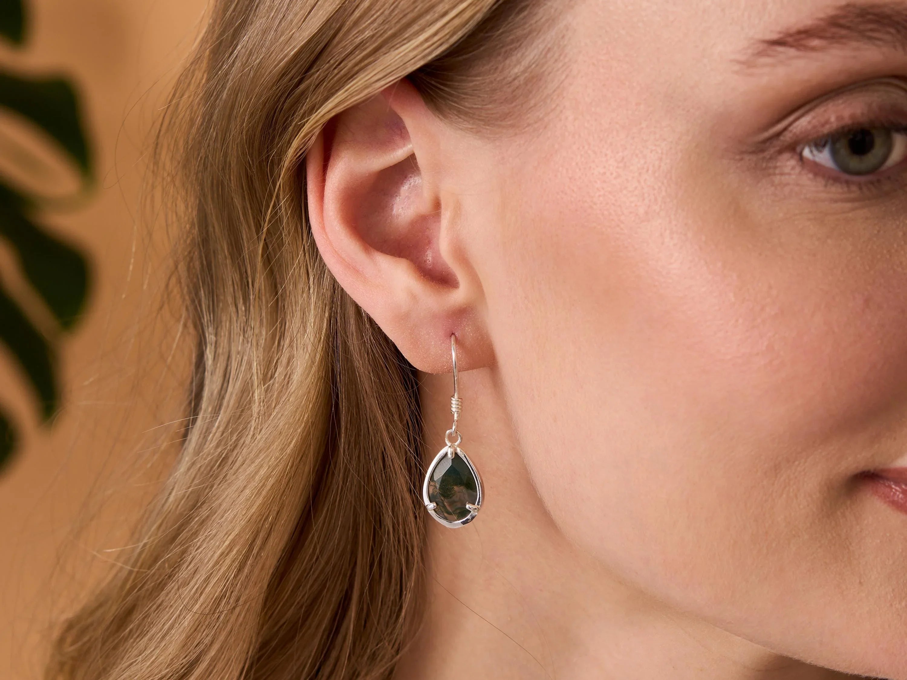 Green Moss Agate Earrings, Pear Moss Agate Jewelry