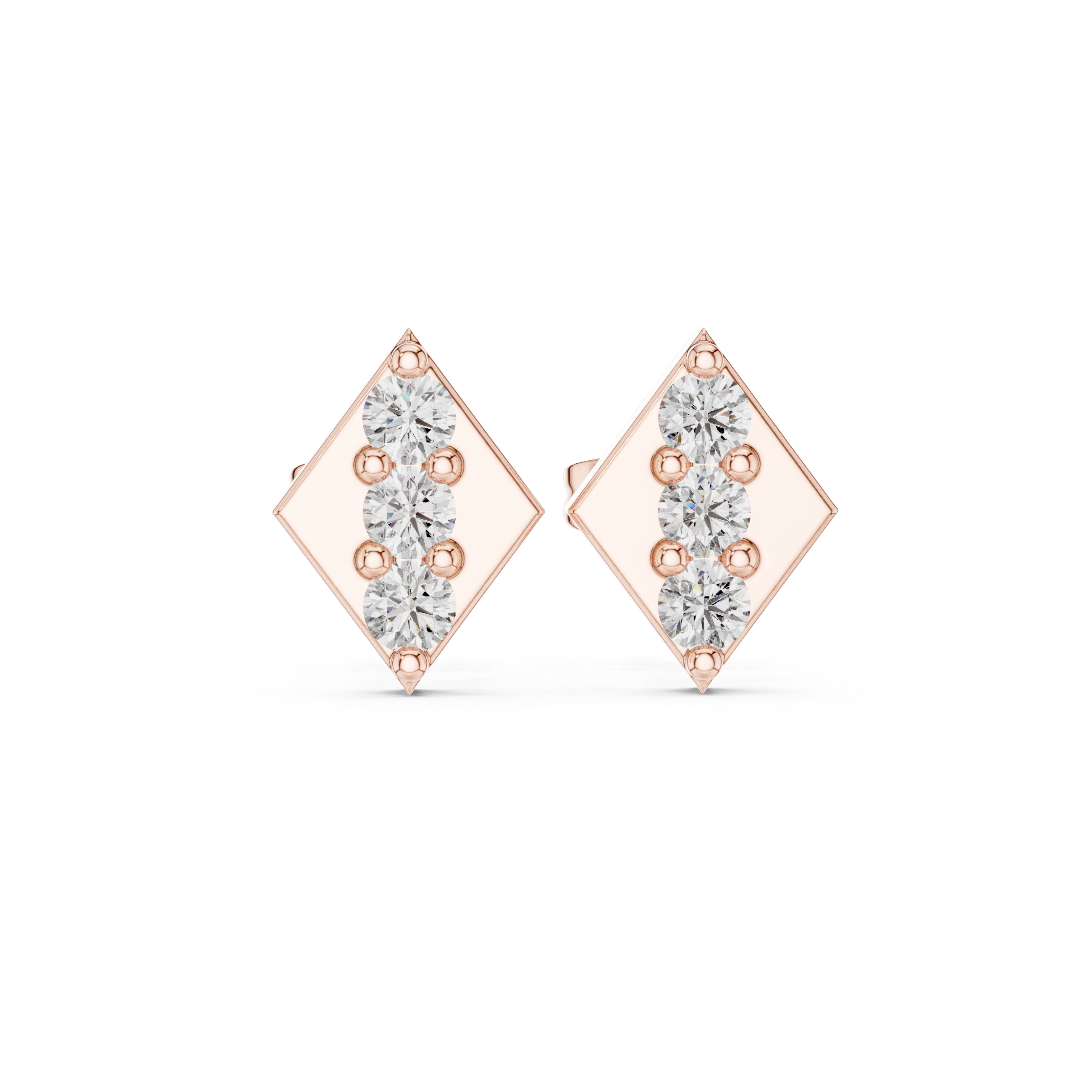 Muur Atelier Solid Gold Minimalist Rhombus Diamond Trio Studs