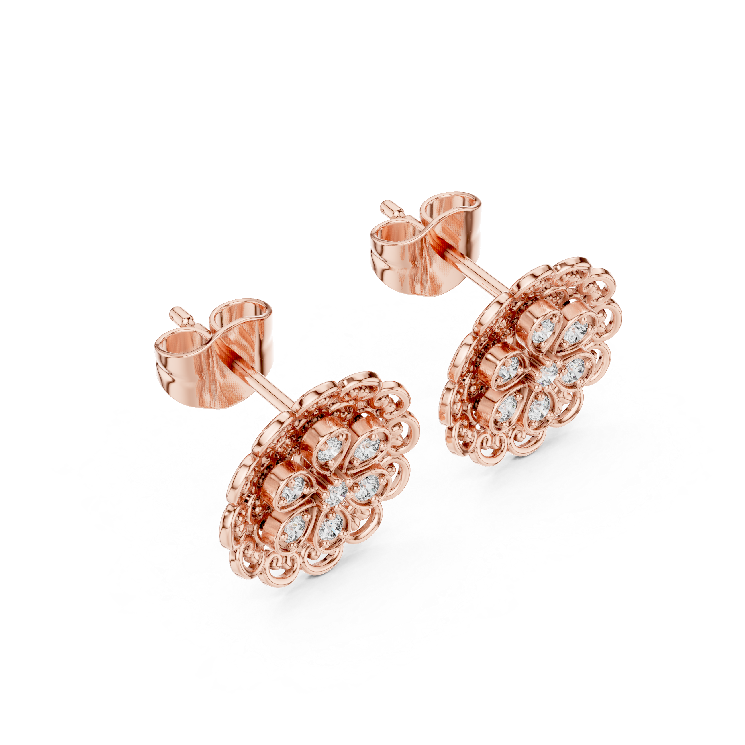 Muur Atelier Solid Gold Floral Pave-Set Heirloom Diamond Studs