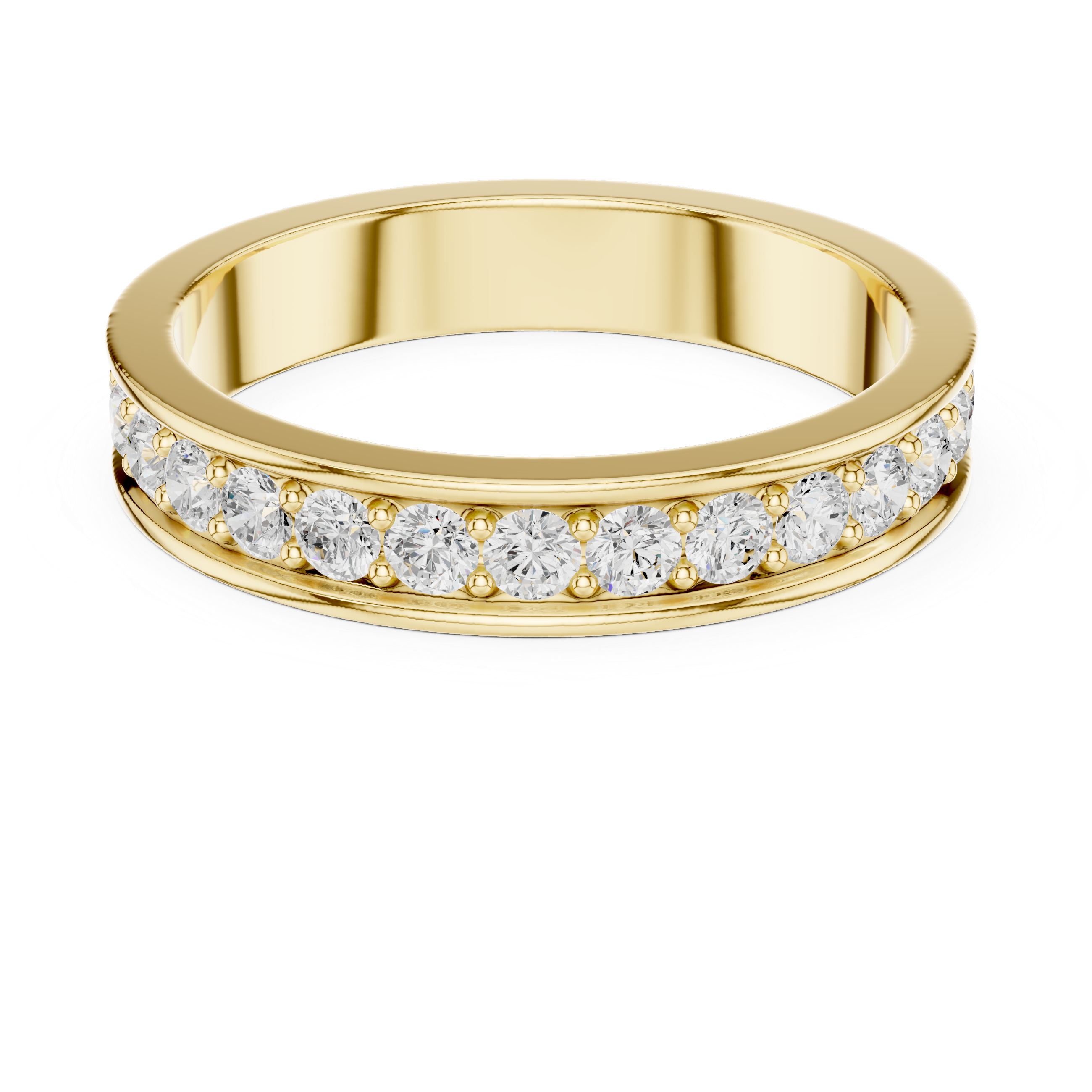 Gold ring with diamonds on a white background