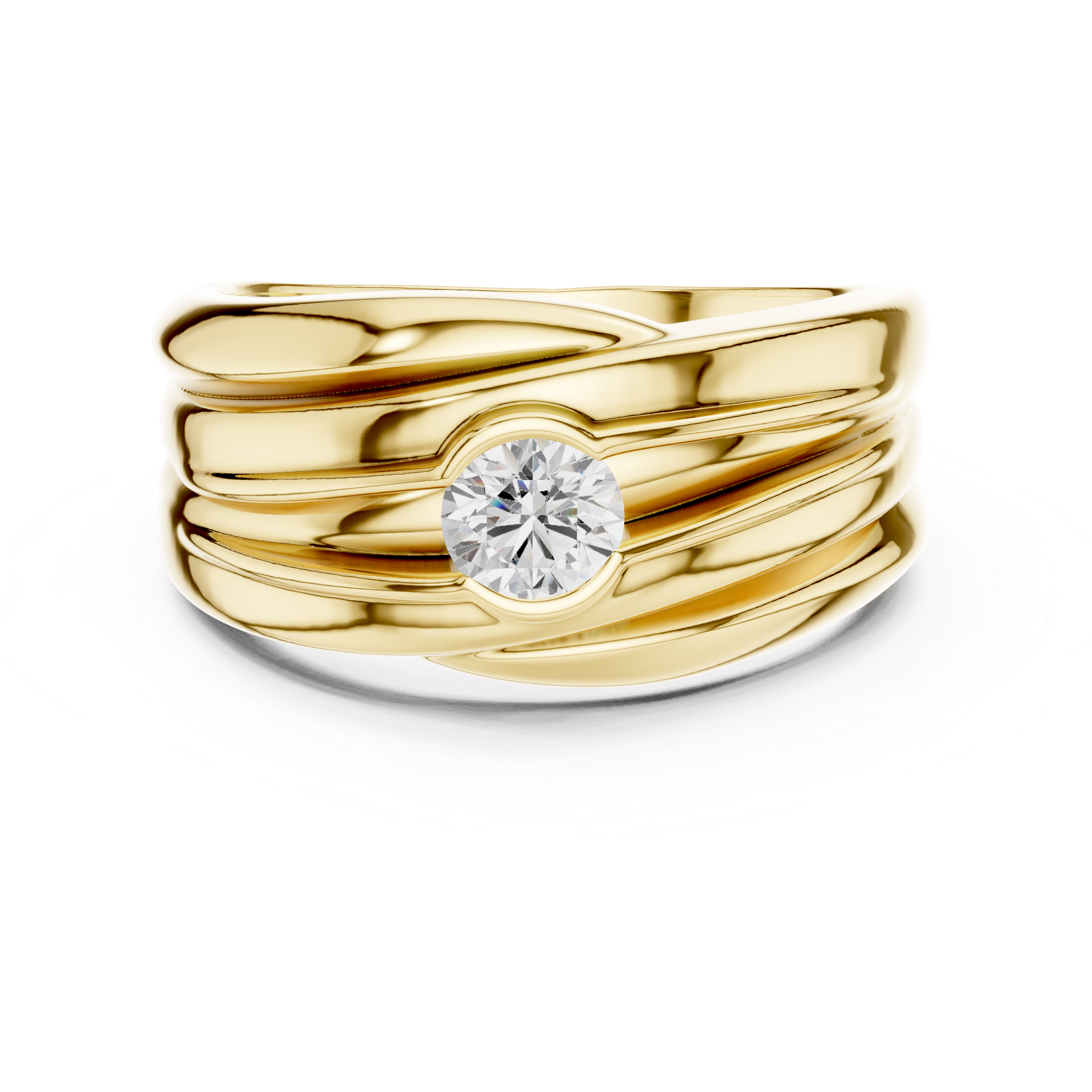 Gold ring with a diamond on a white background