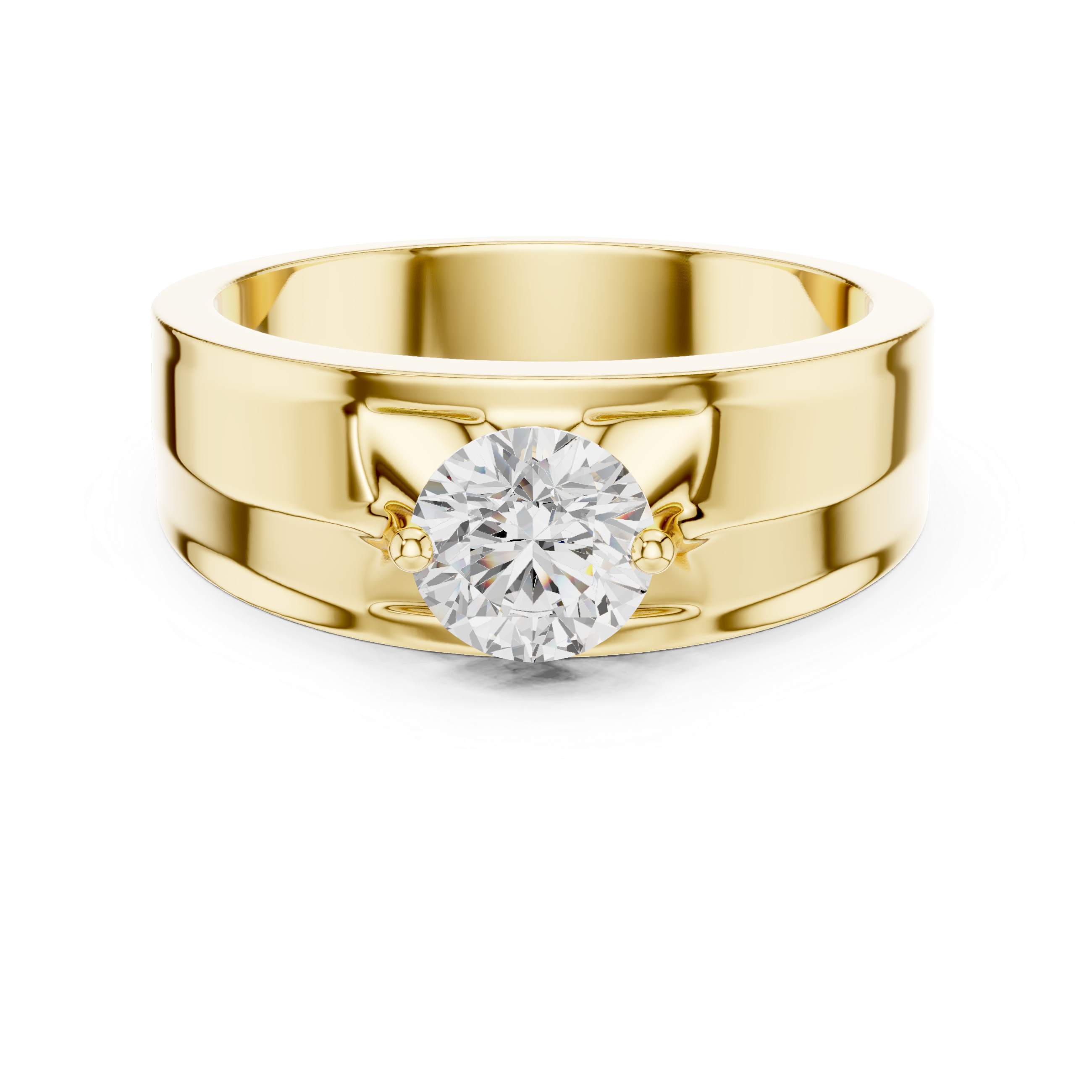 Gold ring with a diamond on a white background