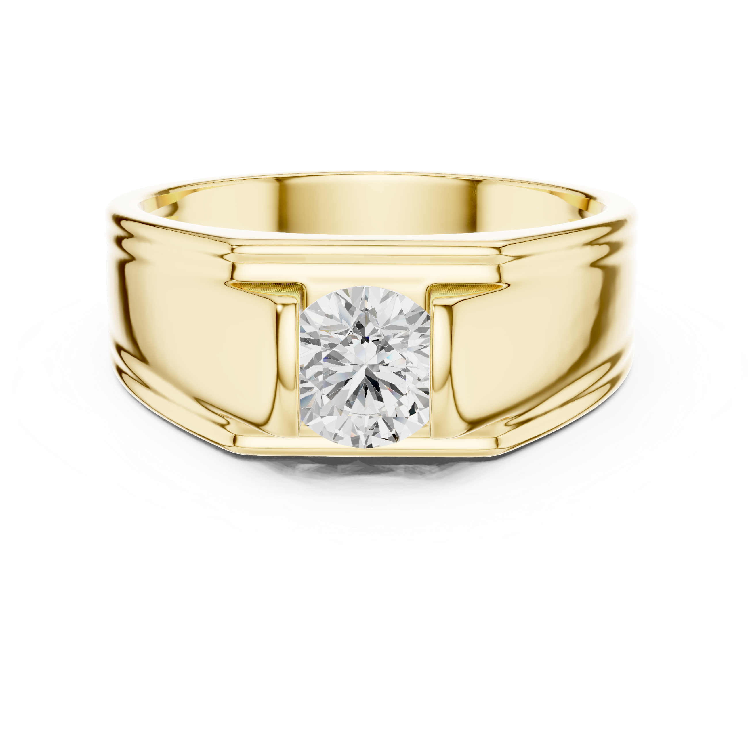 Gold ring with a diamond on a white background