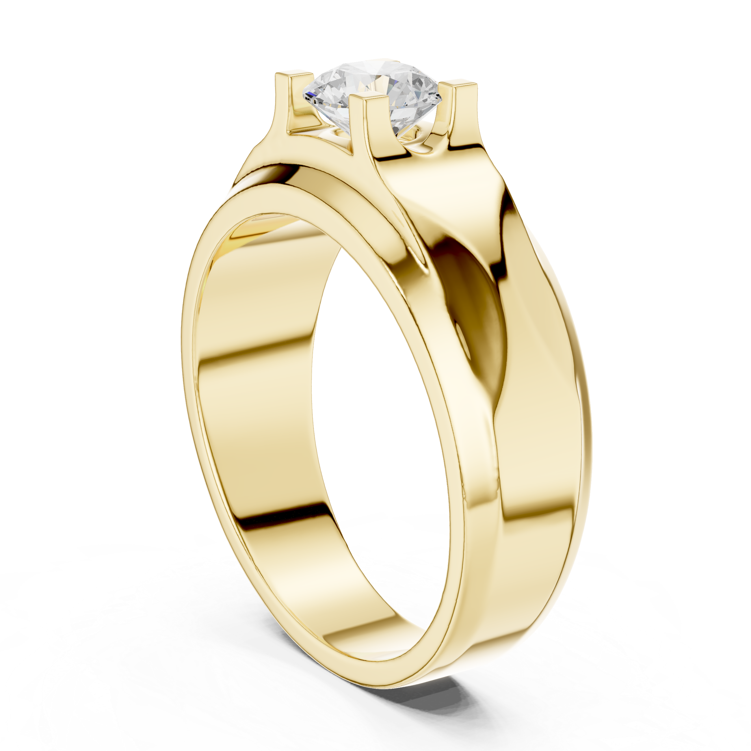 Gold ring with a diamond on a white background