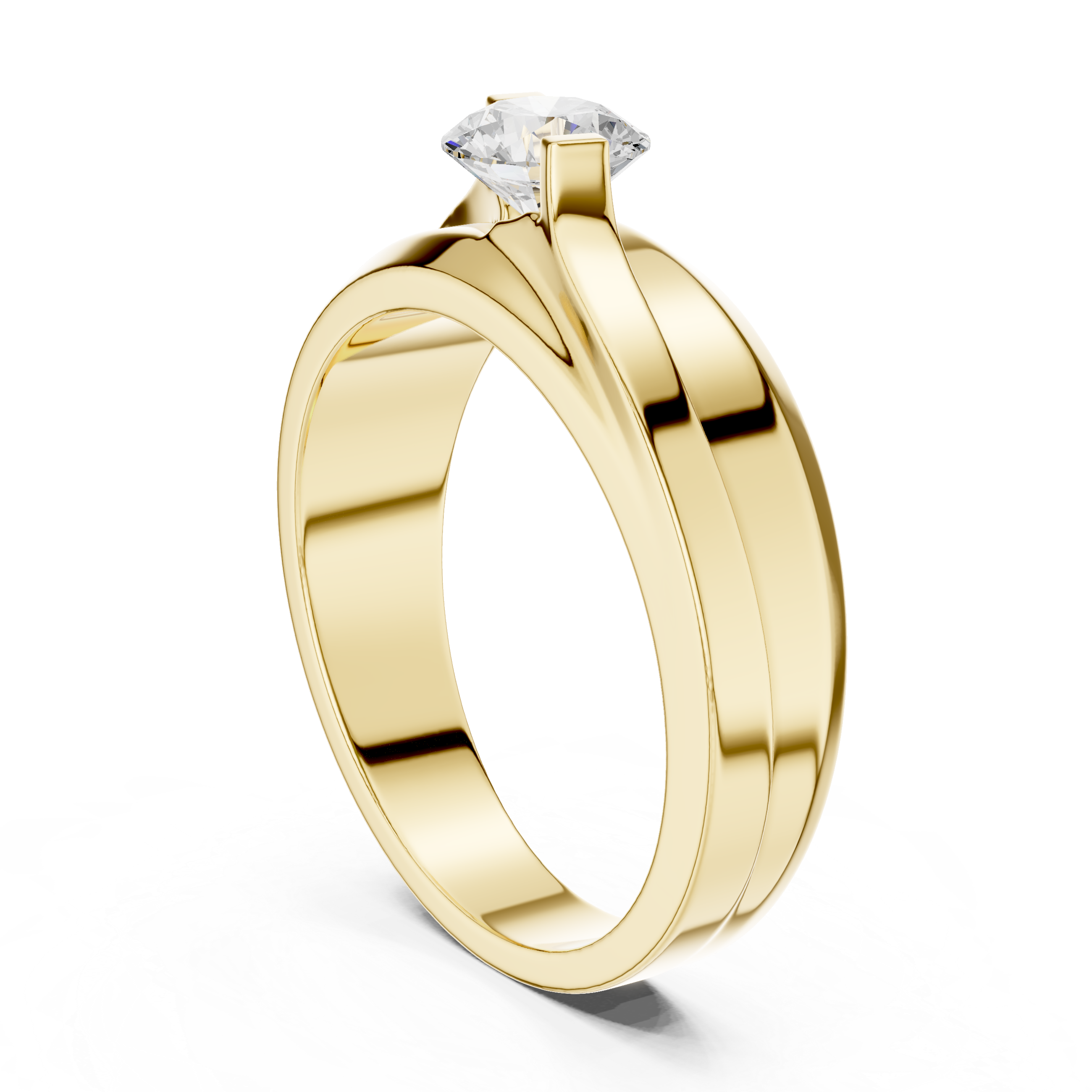 Gold ring with a diamond on a white background
