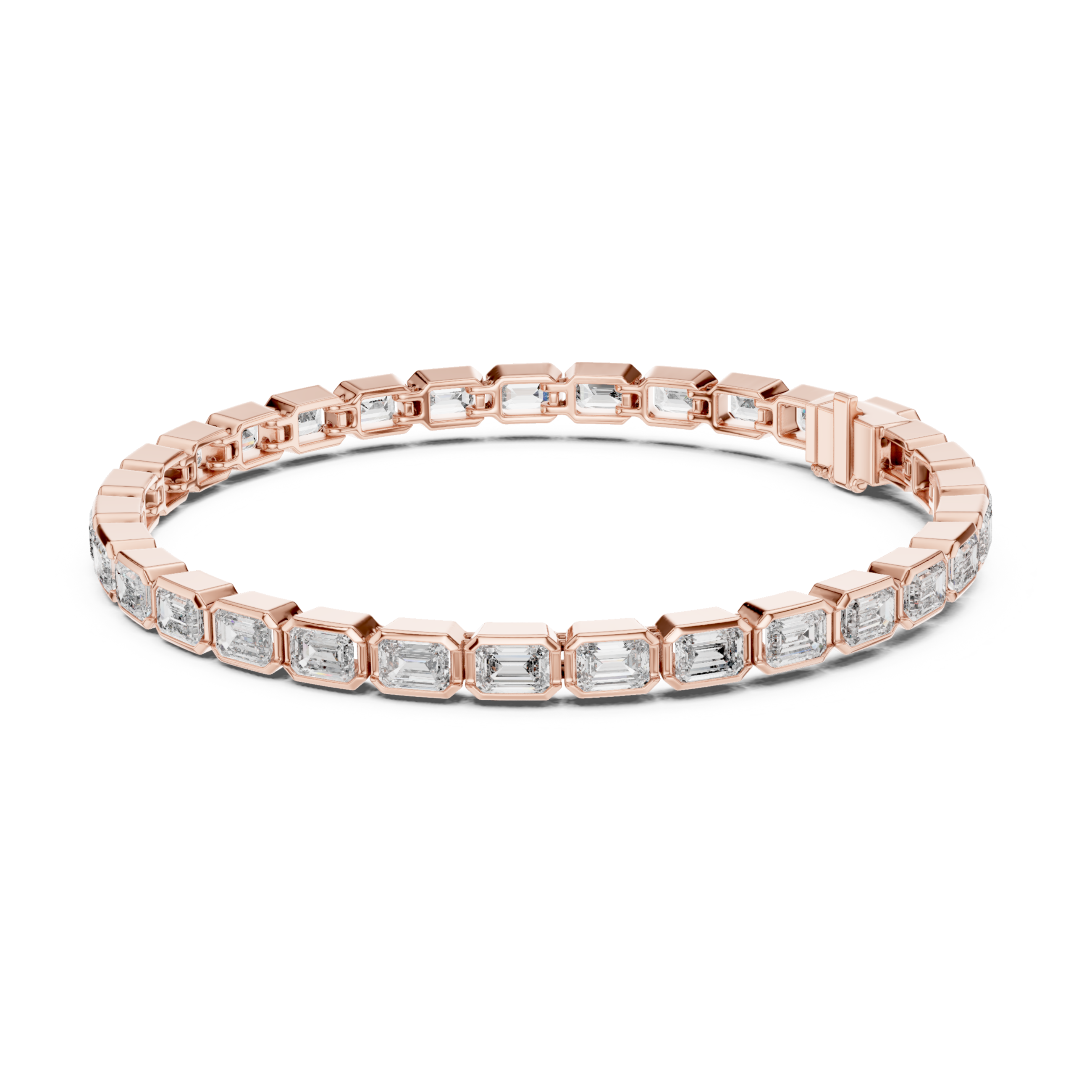Muur Atelier Solid Gold East-West Bezel Set Emerald Cut Diamond Tennis Bracelet