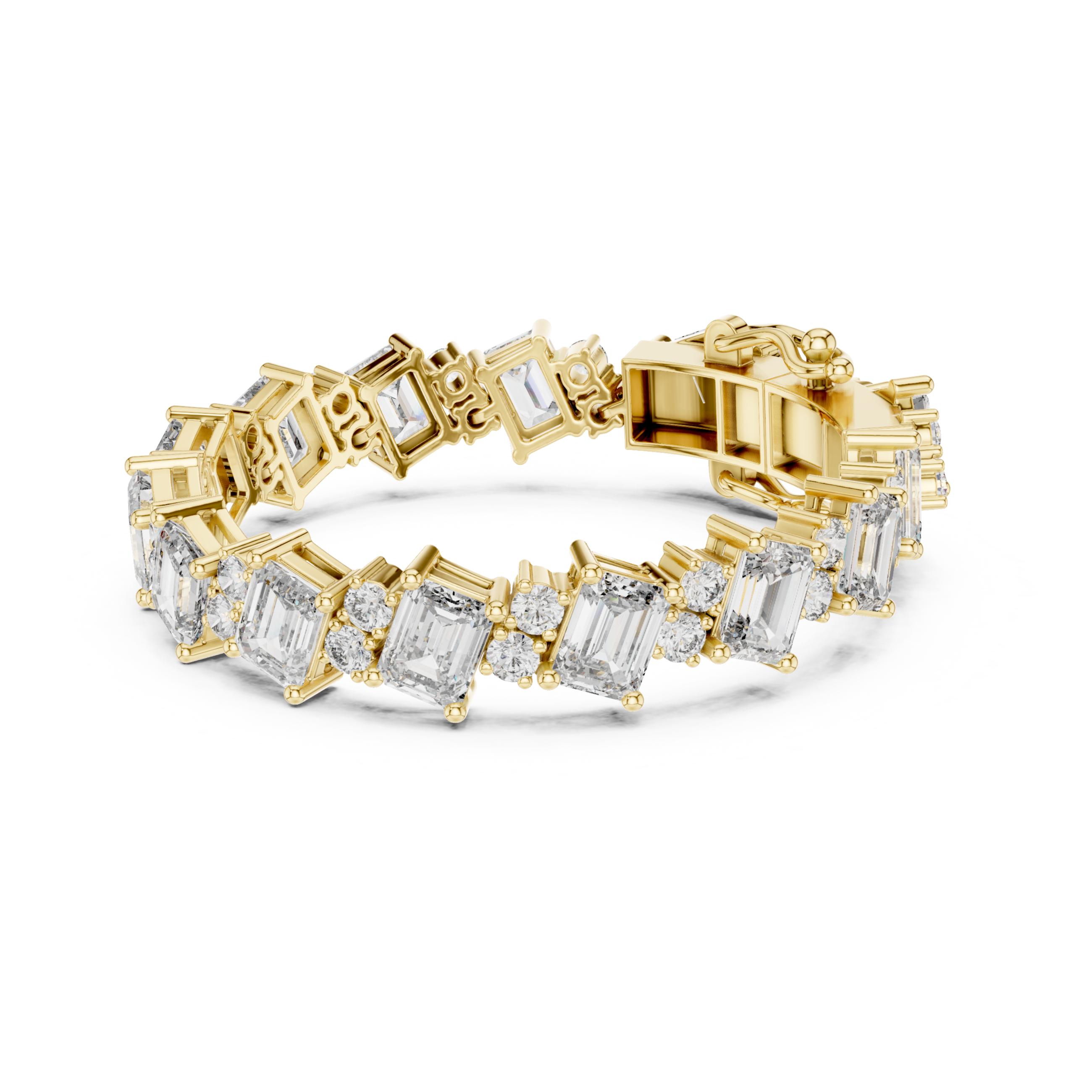 Muur Atelier Solid Gold Alternating Emerald and Round Diamond Collet Bracelet