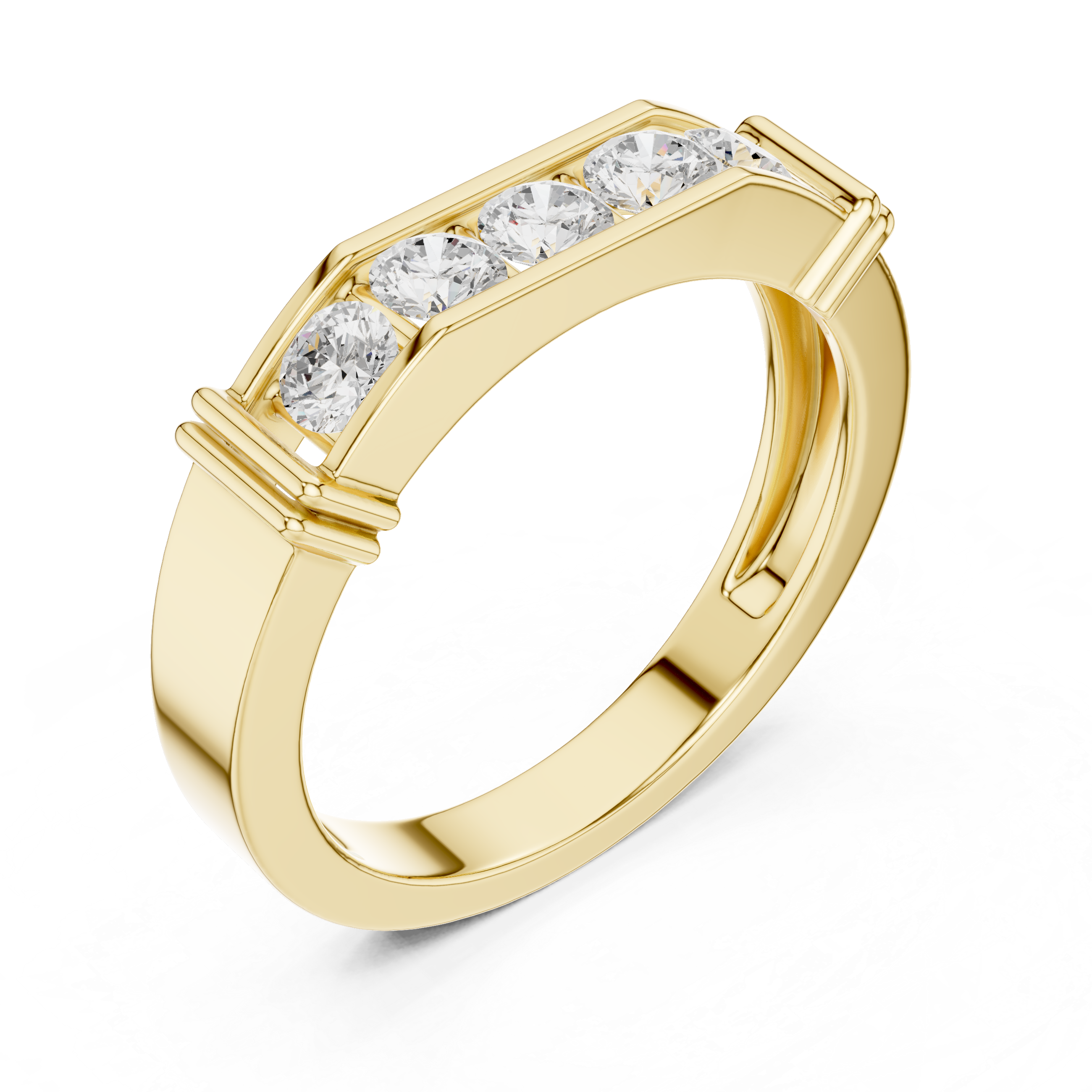 Gold ring with four diamonds on a white background