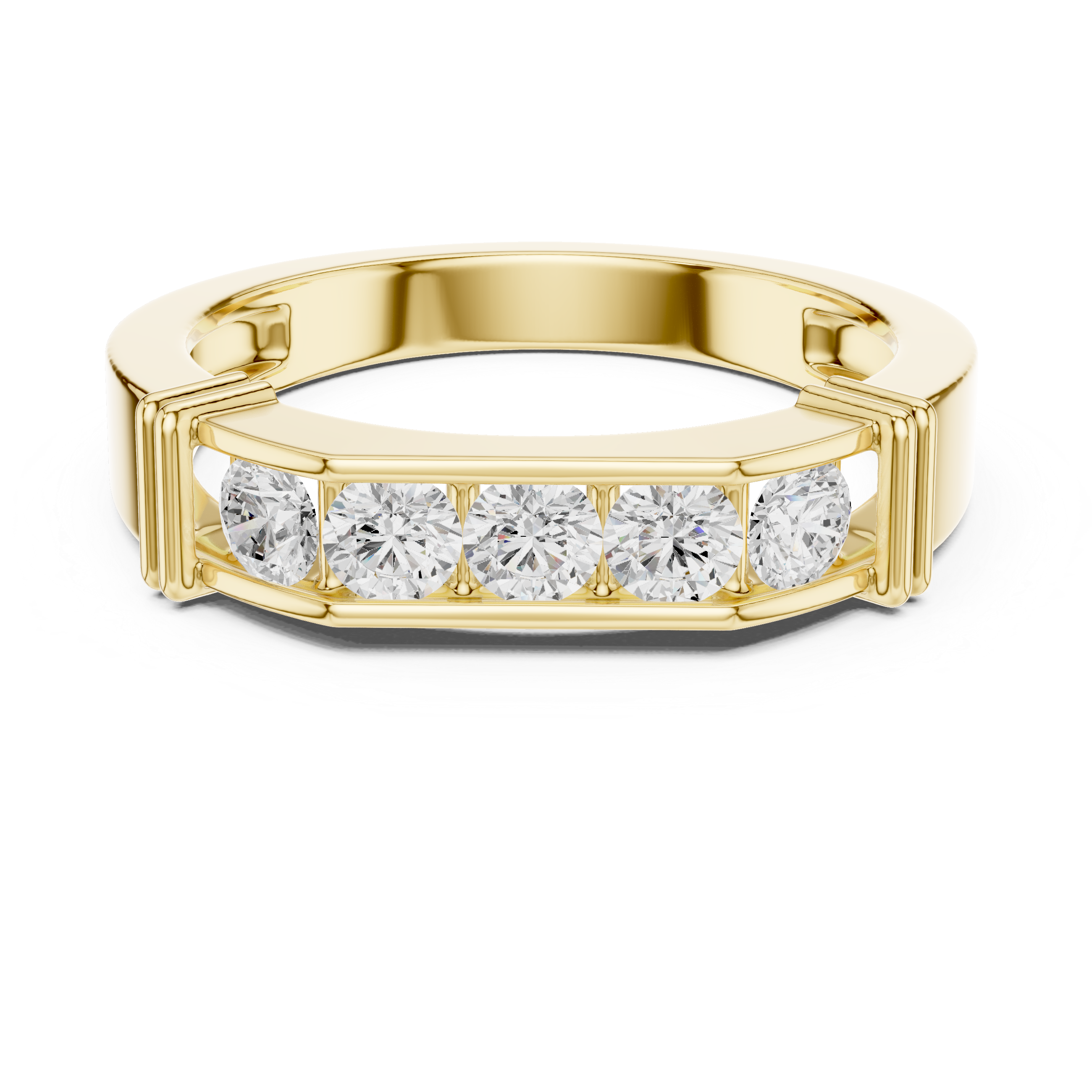 Gold ring with diamonds on a white background
