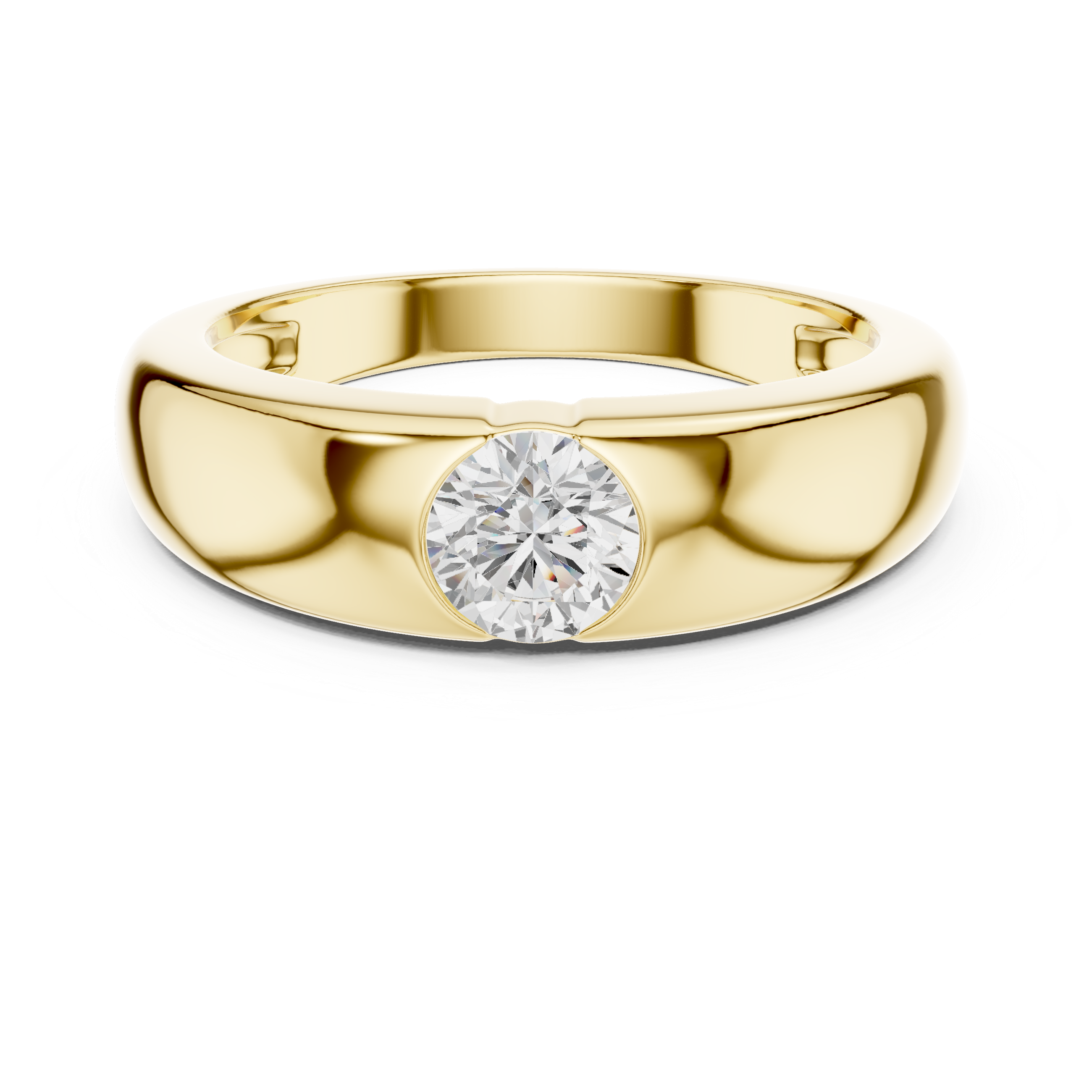 Gold ring with a diamond on a white background