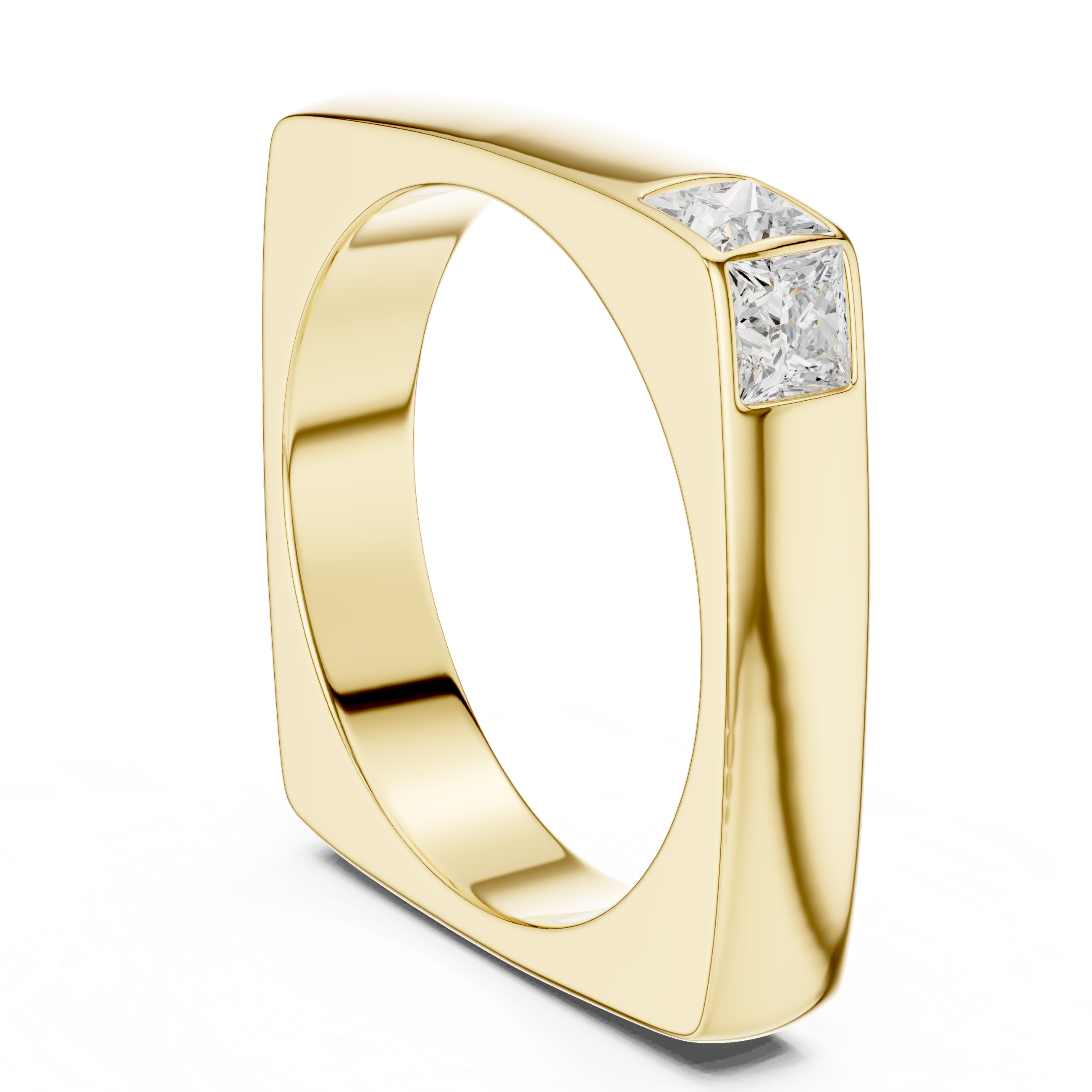 Gold ring with diamond accents on a white background