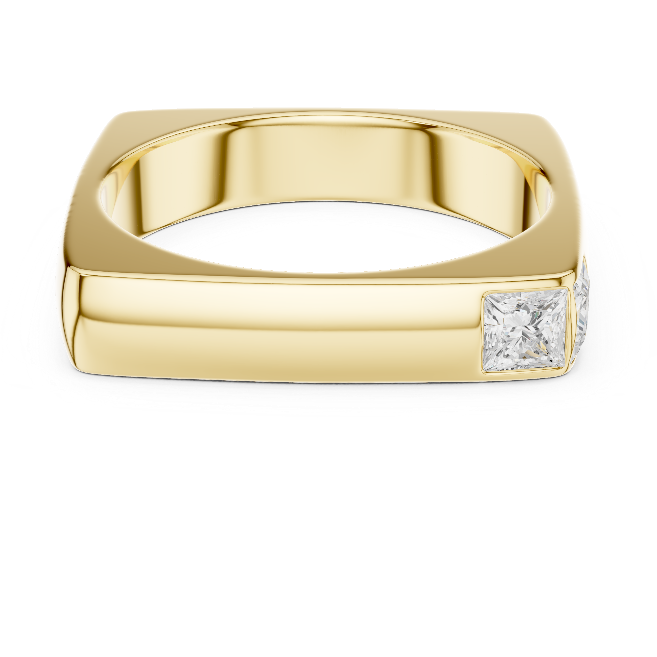 Gold ring with a diamond on a white background