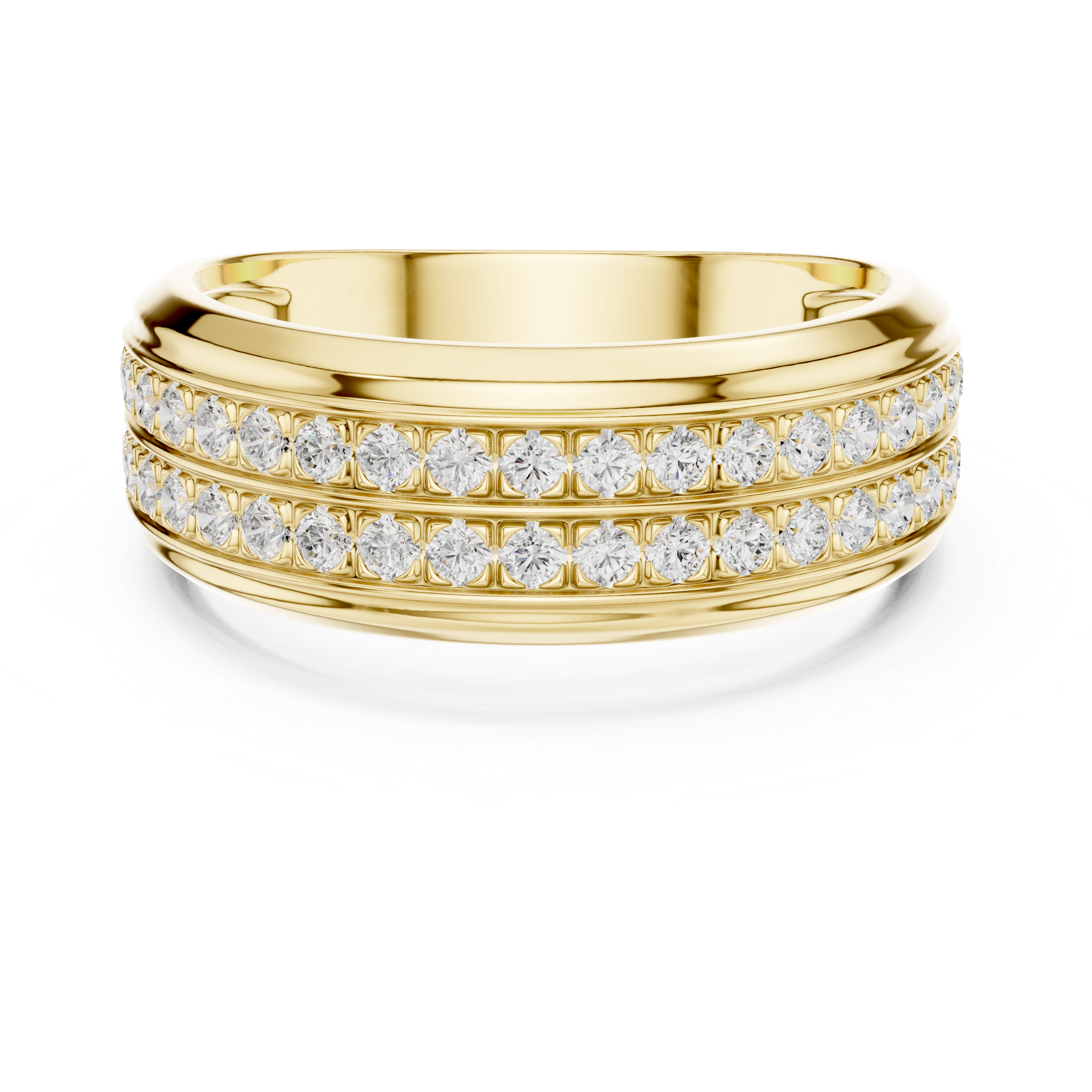 Gold ring with diamond accents on a white background
