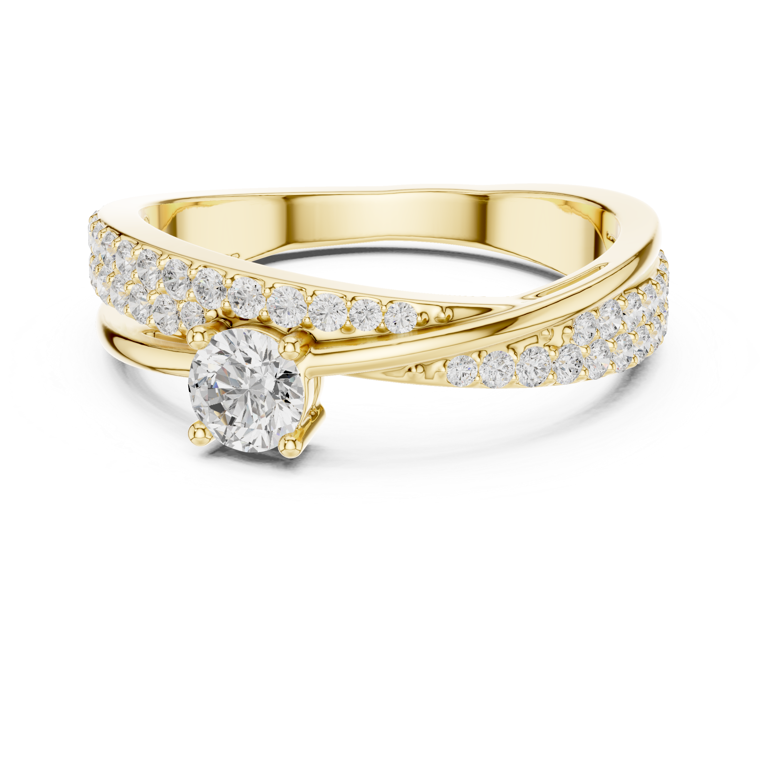 Gold ring with diamonds on a white background