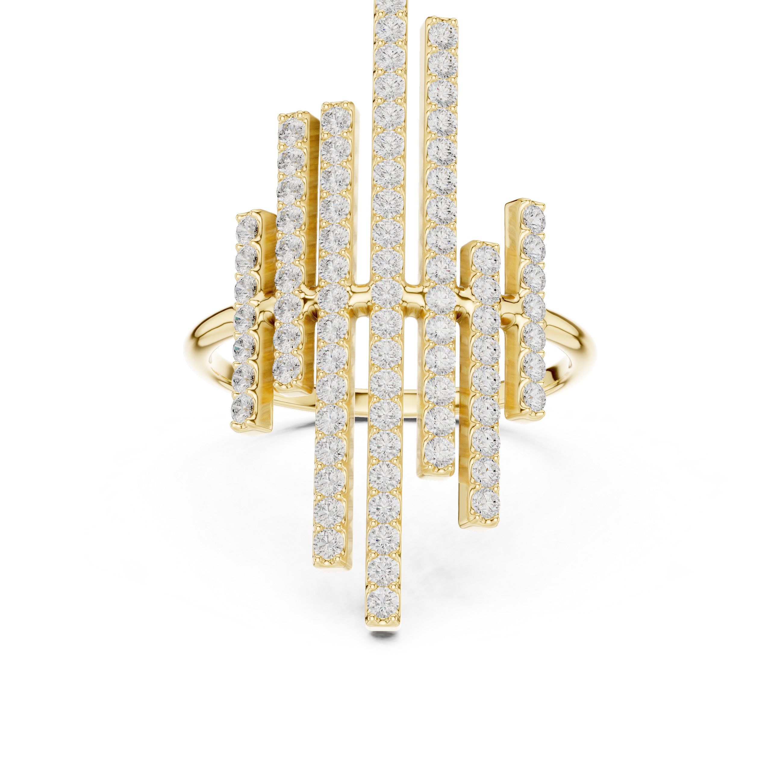 Gold ring with diamond accents on a white background