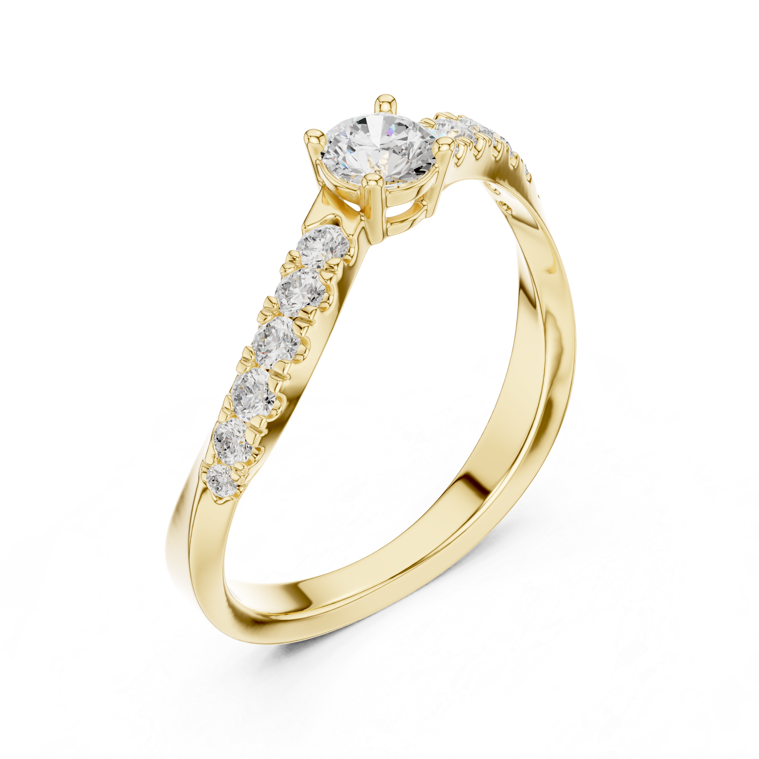 Gold ring with diamonds on a white background
