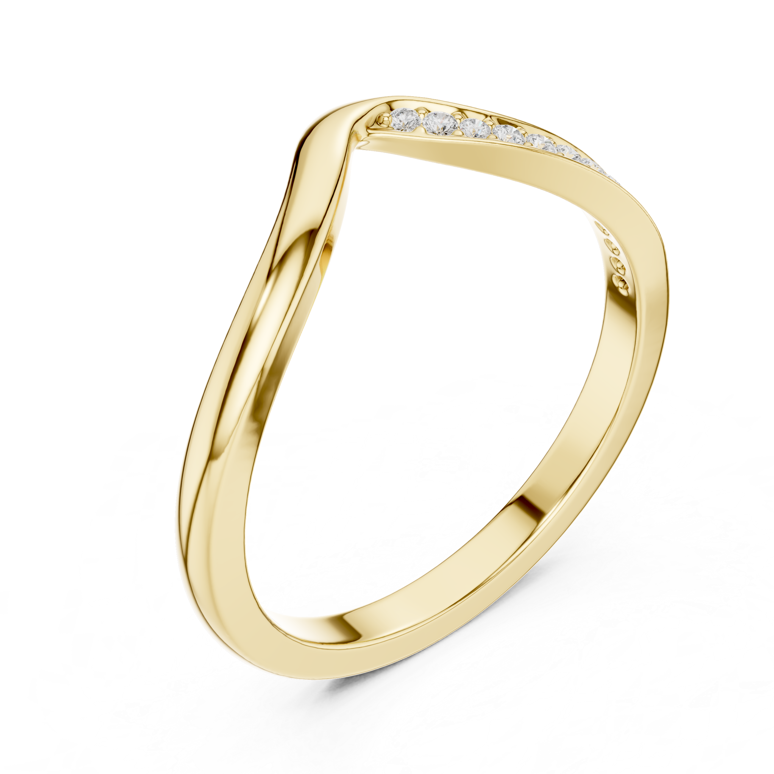 Gold ring with small diamonds on a white background